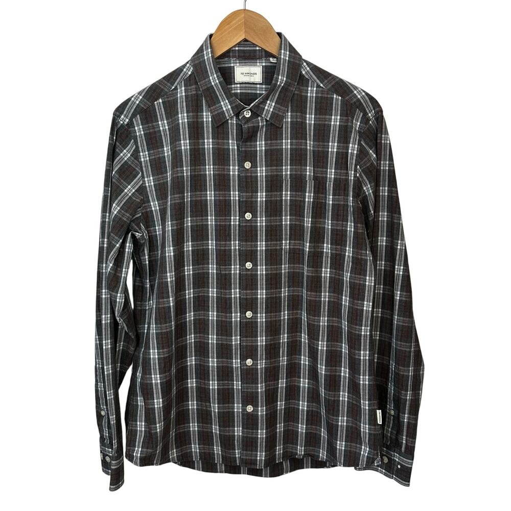 7 Diamonds Button Up Shirt Mens Medium Gray Plaid Long Sleeve Cotton Work Career